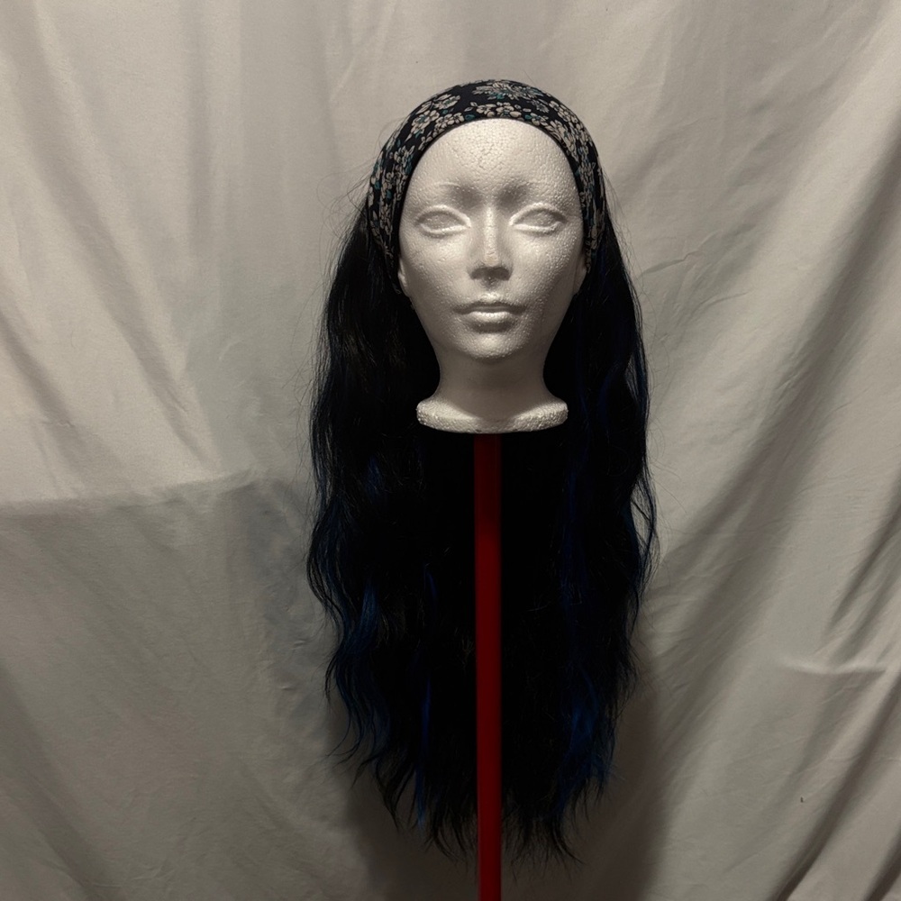 Elegant Black and Blue Wig Women's
